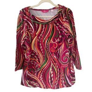Cappagallo Pink Multicolor Pattern Cotton Long Sleeve - XL